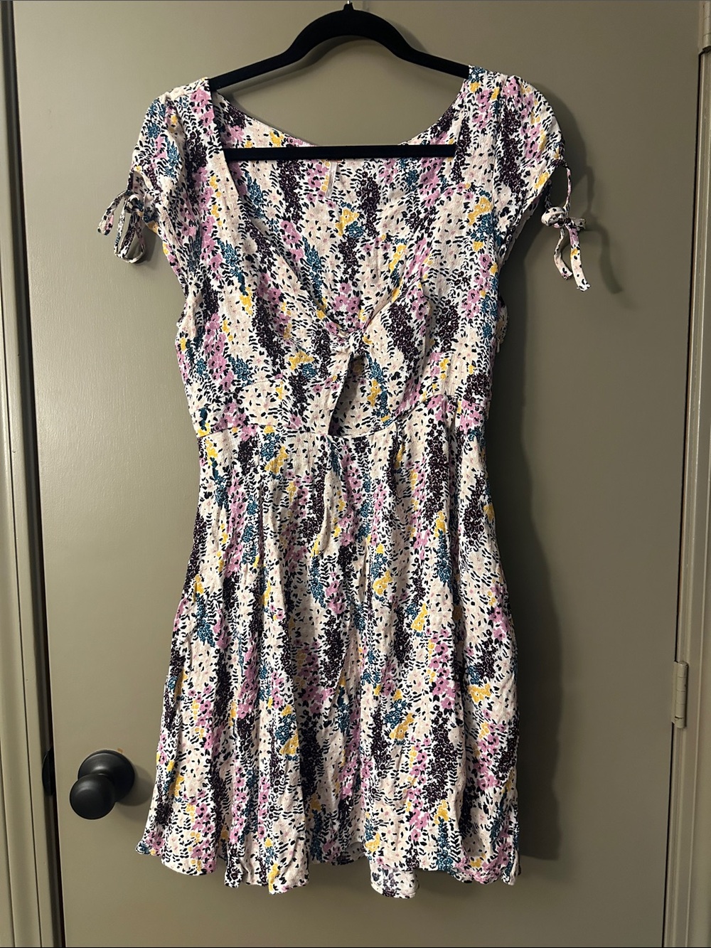 Free People White Mini Dress with Pink, Blue & Yellow Floral Accents